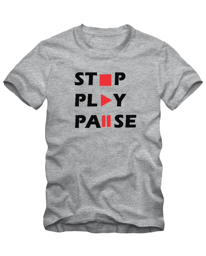 marškinėliai Stop,Play,Pause